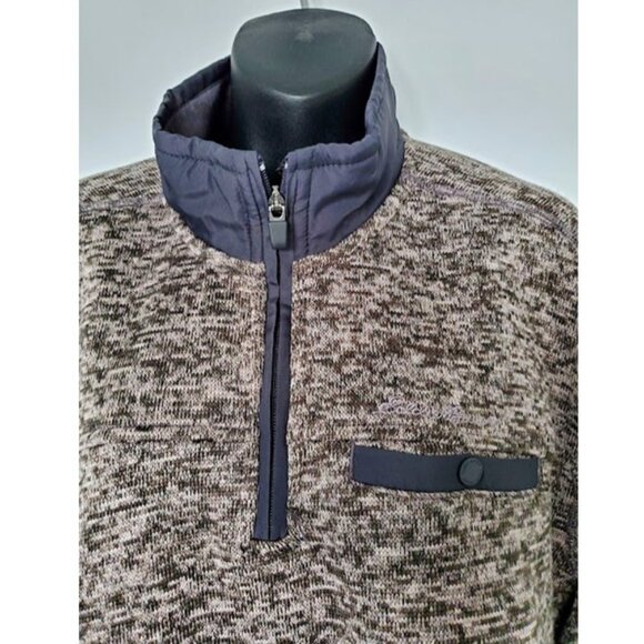Eddie Bauer Gray 1/4 Zip Pullover Mock Neck Sweater Fleece Lined Size L Layer - Picture 8 of 12